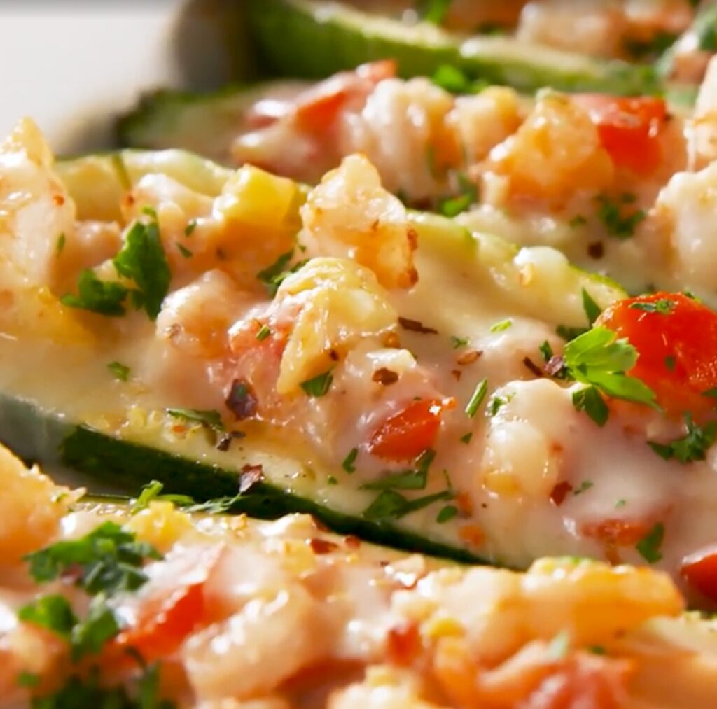 Garlicky Shrimp Zucchini Boats