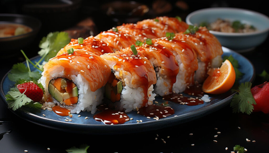 Sushi Bake with Crab Topping, Avocado, and Cucumber